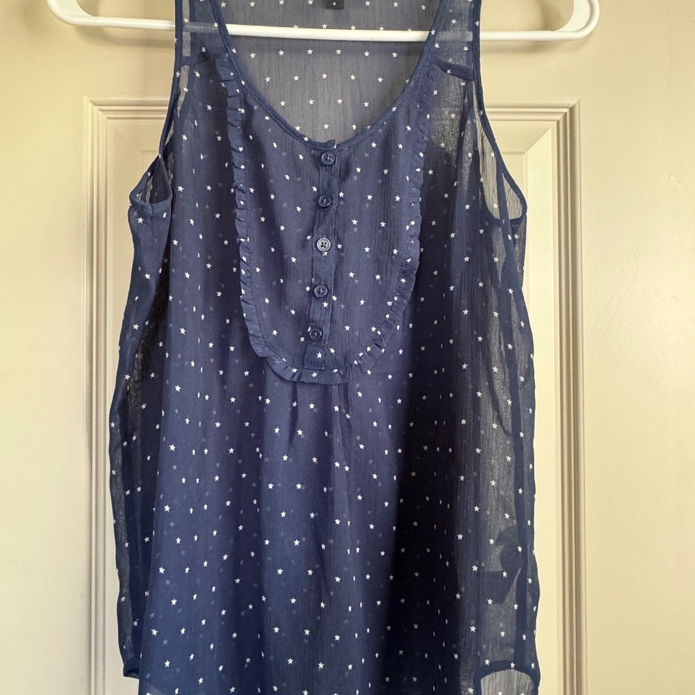 Gap navy blue sheer sleeveless top / blouse/ tank top with star pattern Small